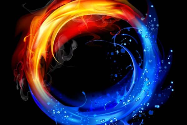 Fire and water design concept isolated on black background. 10 EPS file with transparency effects and overlapping colors.